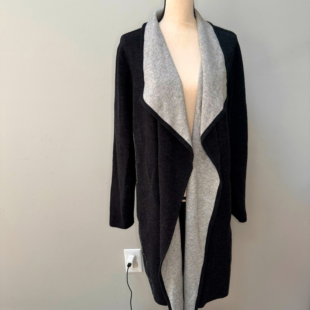 Eileen Fisher Merino Wool Blend Felted Cardigan 2-Tone Gray Draped Women’s XL
